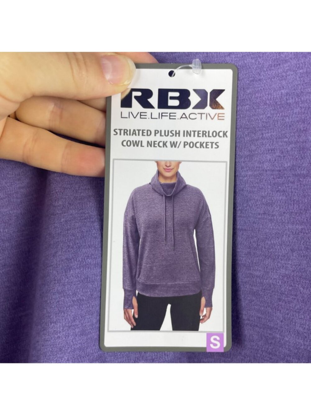 RBX Womens Striated Plush Interlock Cowl Neck Hoodie & Jogger Set Verbena Small - Picture 2 of 12